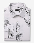 Express Men's Slim Abstract Floral Modern Tech 1Mx Dress Shirt in White Small
