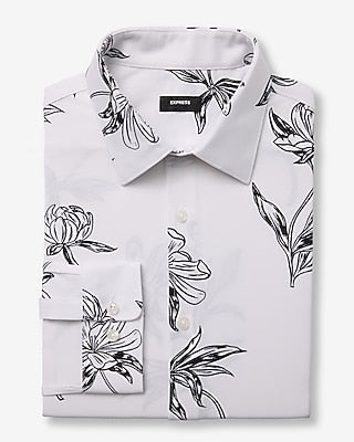 Express Men's Slim Abstract Floral Modern Tech 1Mx Dress Shirt in White Small
