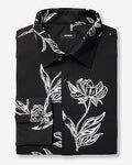 Express Men's Slim Abstract Floral Modern Tech 1Mx Dress Shirt in Jet Black