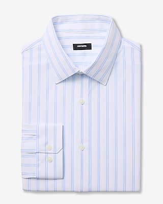 Express Men's Slim Classic Striped Wrinkle-Resistant Everyday Performance Dress Shirt in White Small