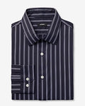 Express Men's Slim Classic Striped Wrinkle-Resistant Everyday Performance Dress Shirt in Blue Small