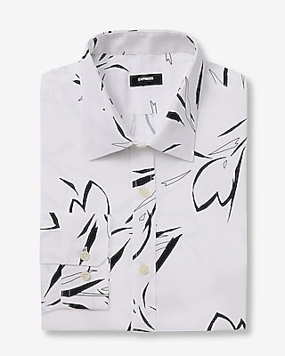 Express Men's Slim Abstract Floral Wrinkle-Resistant Everyday Performance Dress Shirt in White