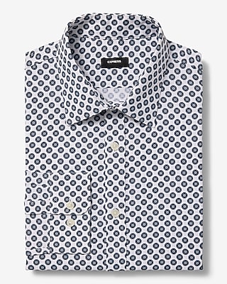 Express Men's Slim Floral Dot Wrinkle-Resistant Everyday Performance Dress Shirt in White