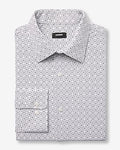Express Men's Slim Mini Geo Tile Print Stretch Modern Tech 1Mx Dress Shirt in White Small