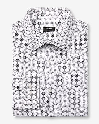 Express Men's Slim Mini Geo Tile Print Stretch Modern Tech 1Mx Dress Shirt in White