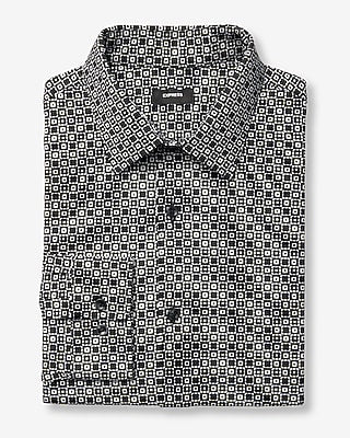 Express Men's Slim Mini Geo Tile Print Stretch Modern Tech 1Mx Dress Shirt in Black Small