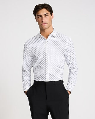 Express Men's Slim Geo Wrinkle-Resistant Everyday Performance Dress Shirt in White