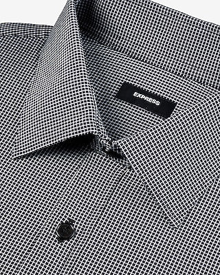 Express Men's Slim Mini Windowpane Wrinkle-Resistant Everyday Performance Dress Shirt in Jet Black
