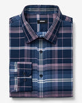 Express Men's Slim Plaid Wrinkle-Resistant Everyday Performance Dress Shirt in Indigo