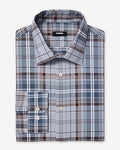 Express Men's Slim Plaid Wrinkle-Resistant Everyday Performance Dress Shirt in Blue Small