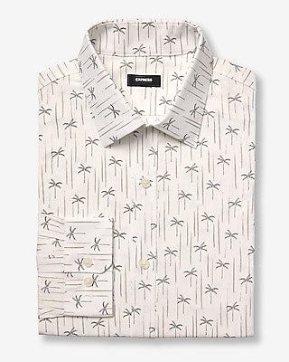 Express Men's Slim Mini Palm Tree Wrinkle-Resistant Everyday Performance Dress Shirt in White Small