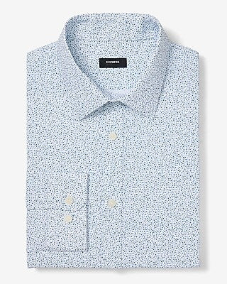Express Men's Slim Mini Floral Wrinkle-Resistant Everyday Performance Dress Shirt in Glacier Blue