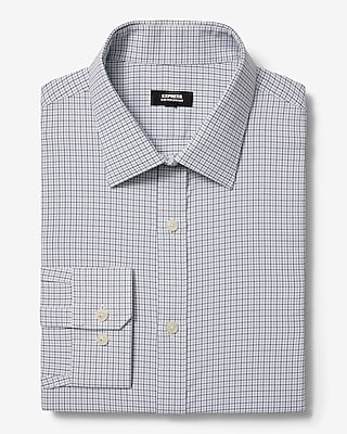 Express Men's Slim Mini Plaid Wrinkle-Resistant Everyday Performance Dress Shirt in Green Small