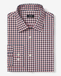 Express Men's Slim Grid Plaid Wrinkle-Resistant Everyday Performance Dress Shirt in Wild Poppy Atlas