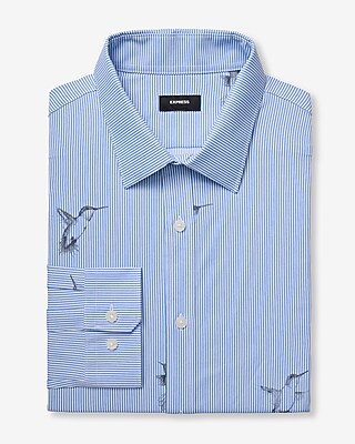 Express Men's Slim Striped Hummingbird Wrinkle-Resistant Everyday Performance Dress Shirt in White