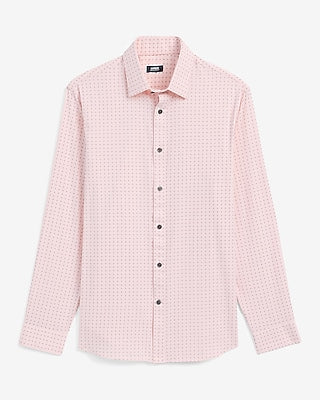 Express Men's Slim Tile Dots Wrinkle-Resistant Everyday Performance Dress Shirt in Pink Small