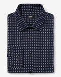Express Men's Slim Tile Dots Wrinkle-Resistant Everyday Performance Dress Shirt in Navy Blue