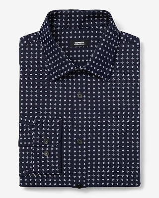 Express Men's Slim Tile Dots Wrinkle-Resistant Everyday Performance Dress Shirt in Navy Blue
