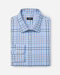 Express Men's Slim Geo Plaid Wrinkle-Resistant Everyday Performance Dress Shirt in Blue Small