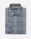 Express Men's Slim Geo Plaid Wrinkle-Resistant Everyday Performance Dress Shirt in Indigo