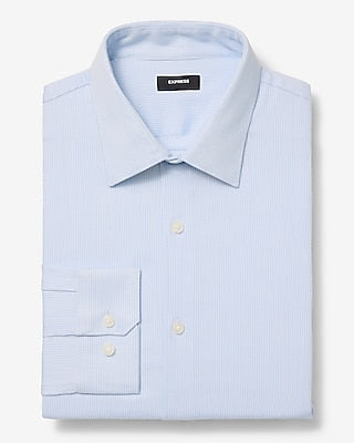 Express Men's Slim Textured Check Plaid Modern Tech 1Mx Dress Shirt in Blue Small