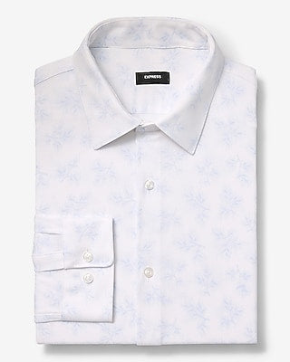 Express Men's Slim Floral Modern Tech 1Mx Dress Shirt in White Small