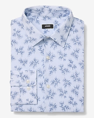Express Men's Slim Floral Modern Tech 1Mx Dress Shirt in Blue Small