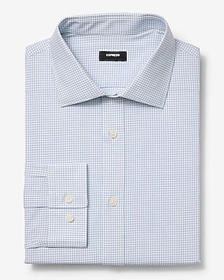 Express Men's Modern Slim Check Plaid Spread Collar Stretch Cotton 1Mx Dress Shirt in White Small