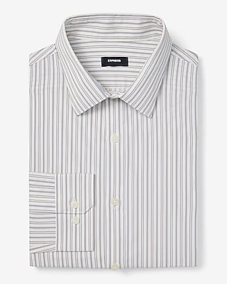 Express Men's Slim Striped Wrinkle-Resistant Everyday Performance Dress Shirt in Ivory