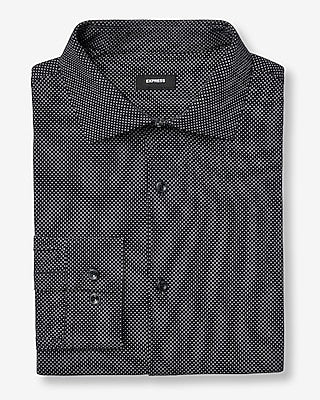 Express Men's Slim Mini Dot Cotton Stretch Spread Collar 1Mx Dress Shirt in Black Small