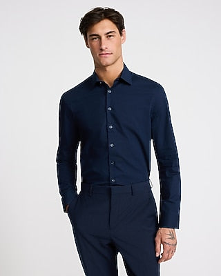 Express Men's Slim Solid Cotton Stretch 1Mx Dress Shirt in Navy