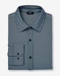 Express Men's Slim Mini Gingham Wrinkle-Resistant Everyday Performance Dress Shirt in Blue Small