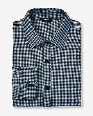 Express Men's Slim Mini Gingham Wrinkle-Resistant Everyday Performance Dress Shirt in Blue Small