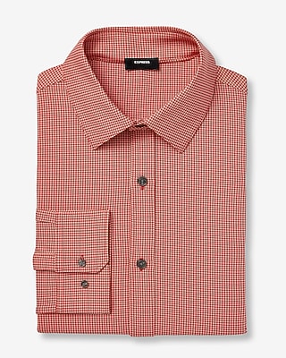 Express Men's Slim Mini Gingham Wrinkle-Resistant Everyday Performance Dress Shirt in Wild Poppy Atlas