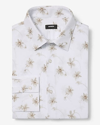 Express Men's Slim Single Floral Modern Tech 1Mx Dress Shirt in White
