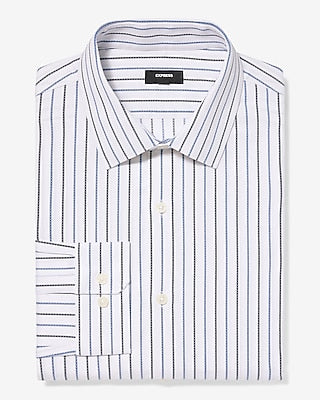 Express Men's Slim Textured Striped Cotton Stretch 1Mx Dress Shirt in Blue