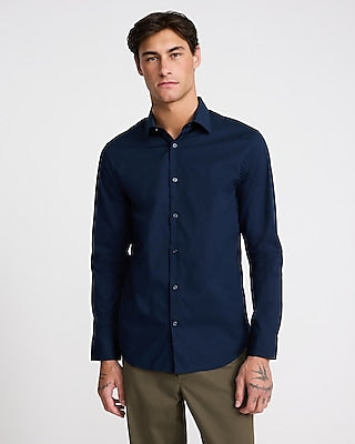 Express Men's Extra Slim Solid Cotton Stretch 1Mx Dress Shirt in Navy