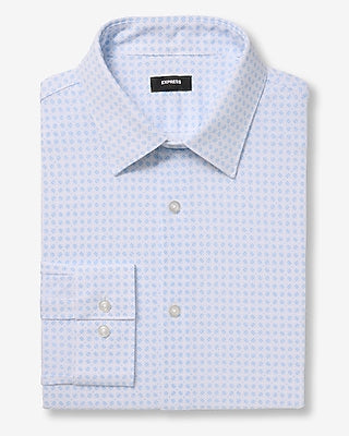 Express Men's Slim Geo Floral Stretch Modern Tech 1Mx Dress Shirt in White