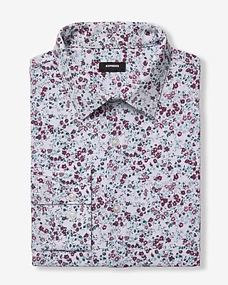 Express Men's Slim Mini Floral Stretch Modern Tech 1Mx Dress Shirt in White Small