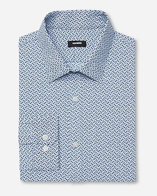 Express Men's Classic Abstract Geo Wrinkle-Resistant Everyday Performance Dress Shirt in Light Blue