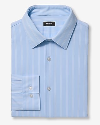 Express Men's Slim Blue Striped Stretch Modern Tech 1Mx Dress Shirt in Skylight Blue