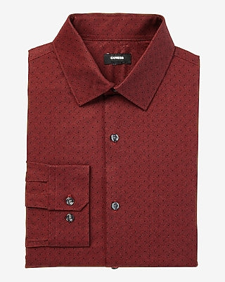Express Men's Slim Geo Twist Print Stretch 1Mx Dress Shirt in Reddish Brown