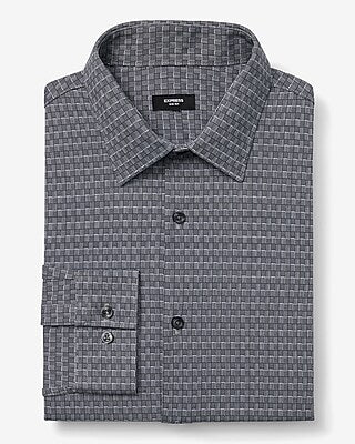 Express Men's Slim Woven Geo Print Stretch Modern Tech 1Mx Dress Shirt in Jet Black