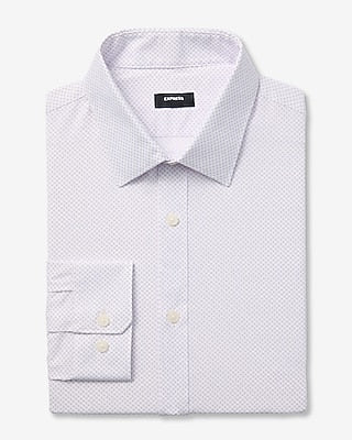 Express Men's Slim Mini Geo Floral Wrinkle-Resistant Everyday Performance Dress Shirt in White Small