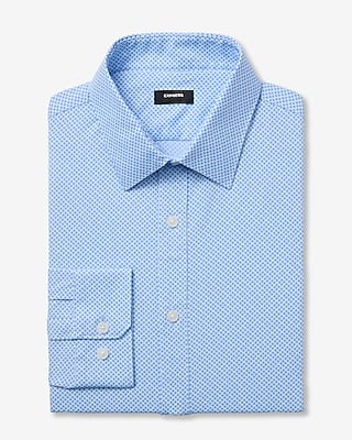 Express Men's Slim Mini Geo Floral Wrinkle-Resistant Everyday Performance Dress Shirt in Light Blue