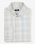 Express Men's Slim Plaid Flannel 1Mx Dress Shirt in Silver Gray