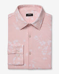 Express Men's Slim Contrast Floral Stretch Modern Tech 1Mx Dress Shirt in Neutral Small