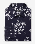 Express Men's Slim Contrast Floral Stretch Modern Tech 1Mx Dress Shirt in Classic Navy