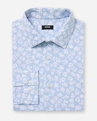 Express Men's Extra Slim Mini Floral Stretch Modern Tech 1Mx Dress Shirt in Light Blue