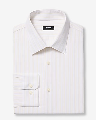Express Men's Slim Multi Striped Textured Stretch Dress Shirt in Yellow Small